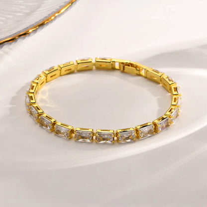 Simple Style Shiny Rectangle Stainless Steel Plating Inlay Zircon Gold Plated Bracelets