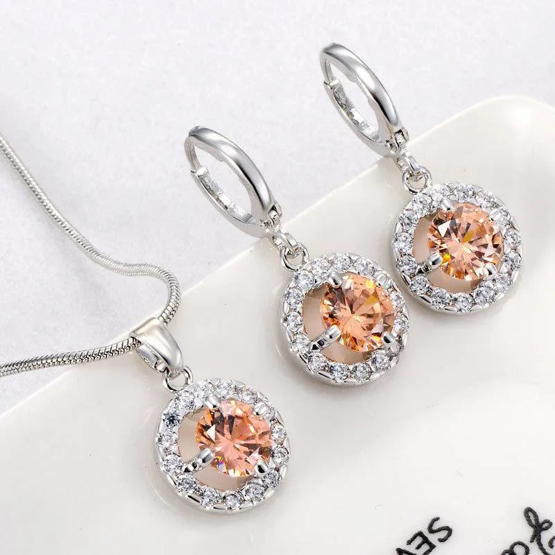 Simple Style Shiny Round Copper Plating Hollow Out Inlay Zircon White Gold Plated Jewelry Set