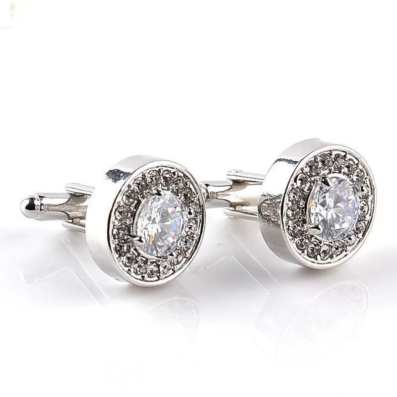 Simple Style Shiny Round Rhinestone Inlay Rhinestones Men'S Cufflinks