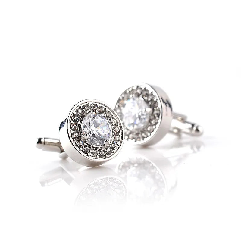 Simple Style Shiny Round Rhinestone Inlay Rhinestones Men'S Cufflinks