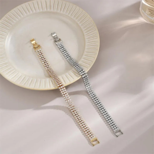 Simple Style Shiny Round Solid Color Copper Plating Inlay Zircon 18k Gold Plated Bracelets