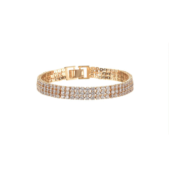 Simple Style Shiny Round Solid Color Copper Plating Inlay Zircon 18k Gold Plated Bracelets