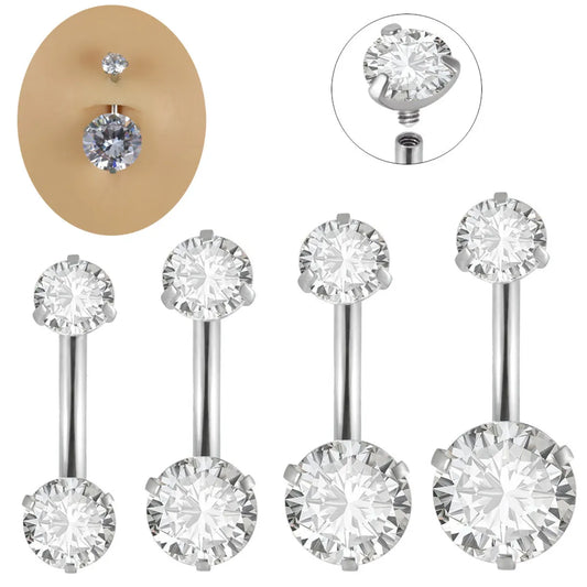 1 Piece Belly Rings Simple Style Shiny Round 304 Stainless Steel Inlay Zircon