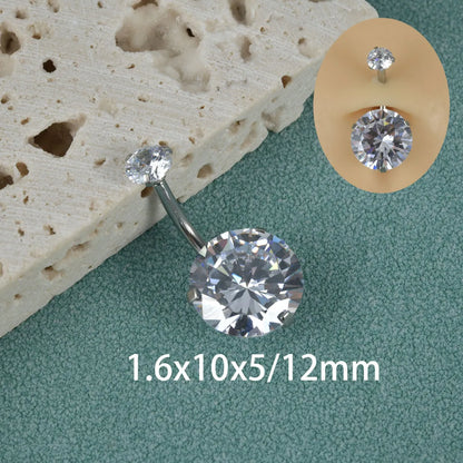 1 Piece Belly Rings Simple Style Shiny Round 304 Stainless Steel Inlay Zircon