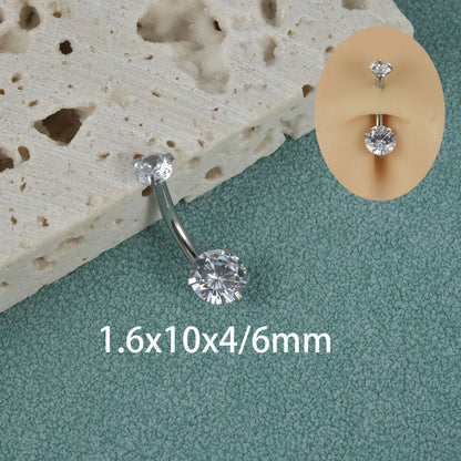 1 Piece Belly Rings Simple Style Shiny Round 304 Stainless Steel Inlay Zircon