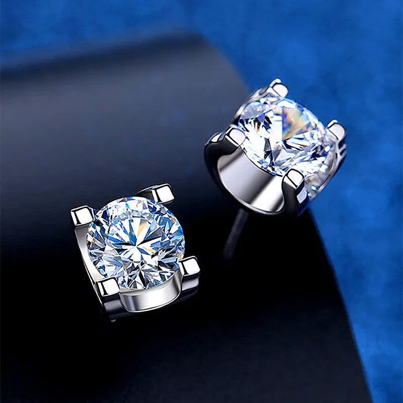 Simple Style Shiny Round Sterling Silver Gra Plating Inlay Moissanite Silver Plated Ear Studs