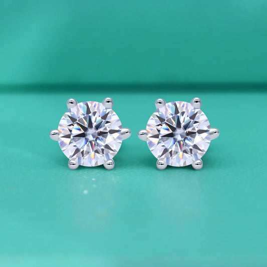 Simple Style Shiny Round Sterling Silver Moissanite High Carbon Diamond Ear Studs In Bulk