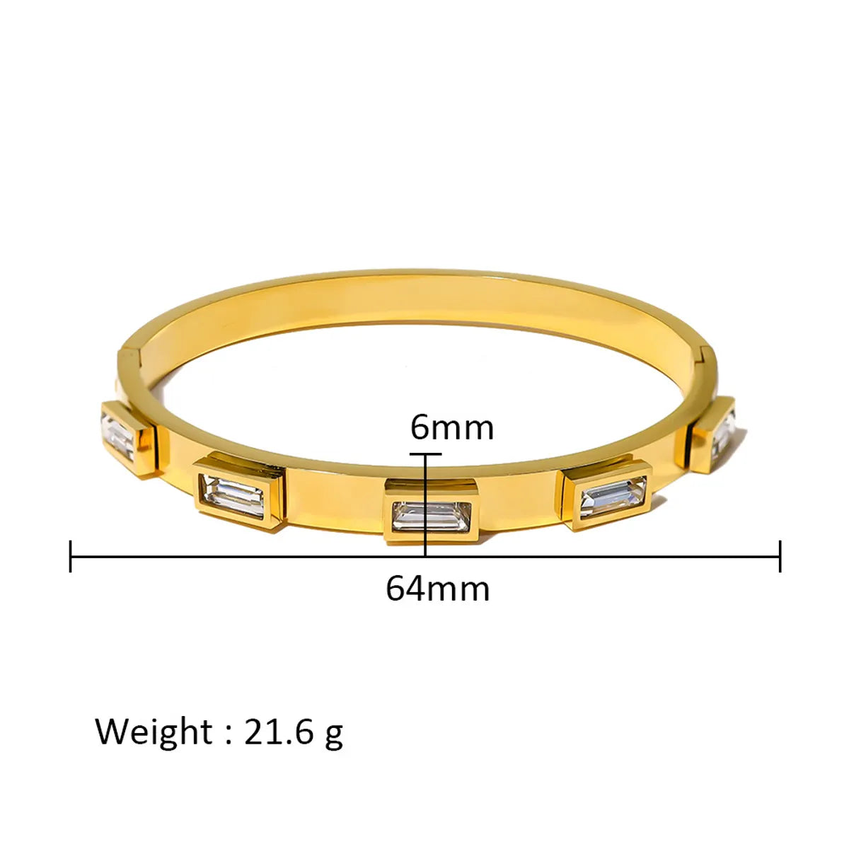 Simple Style Shiny Solid Color 316L Stainless Steel  18K Gold Plated Zircon Bangle In Bulk