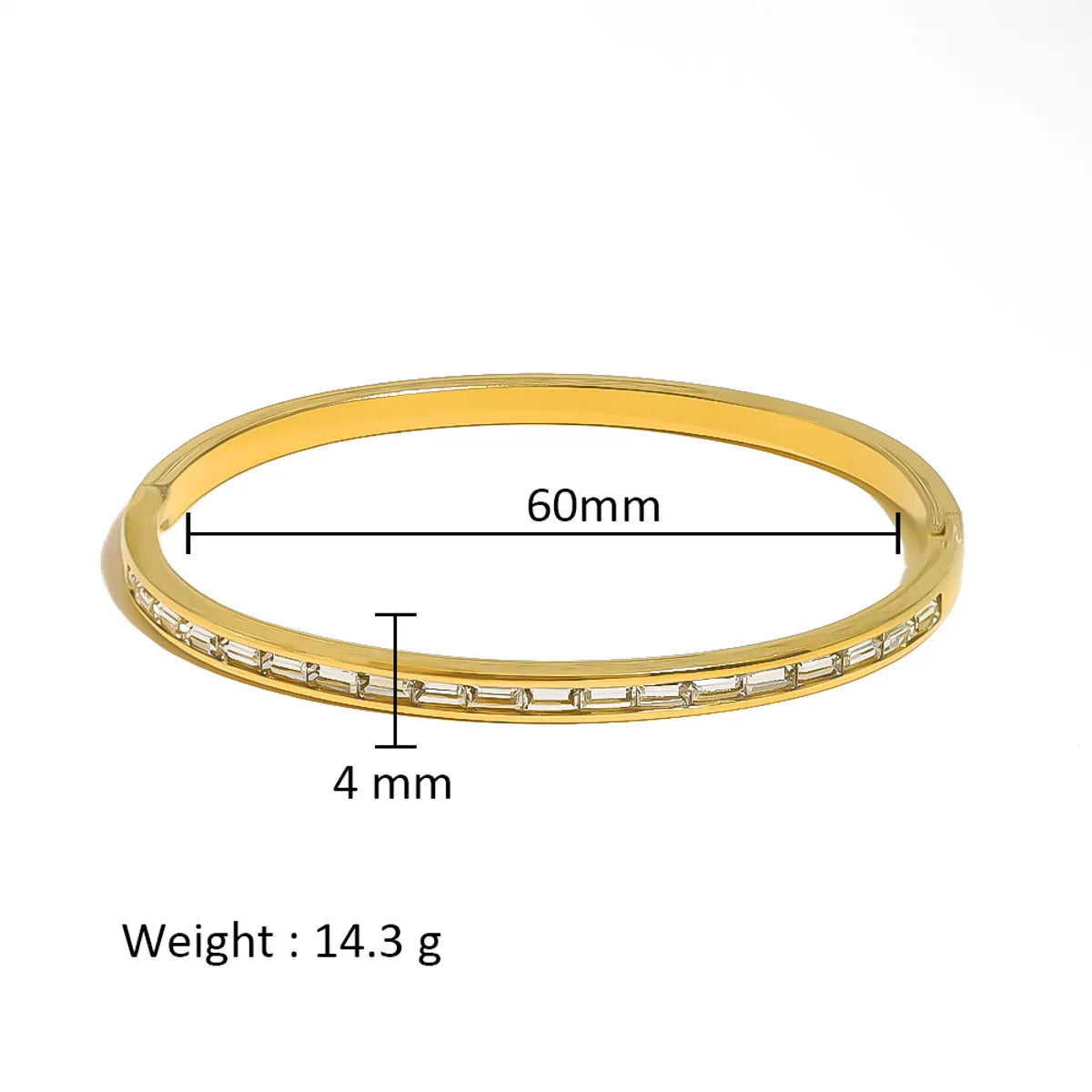 Simple Style Shiny Solid Color 316L Stainless Steel  18K Gold Plated Zircon Bangle In Bulk