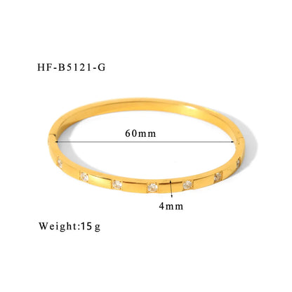 Simple Style Shiny Solid Color 316L Stainless Steel  18K Gold Plated Zircon Bangle In Bulk