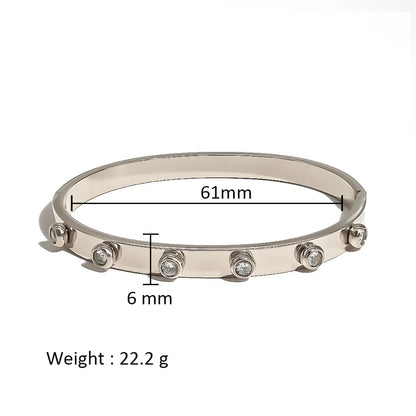 Simple Style Shiny Solid Color 316L Stainless Steel  18K Gold Plated Zircon Bangle In Bulk