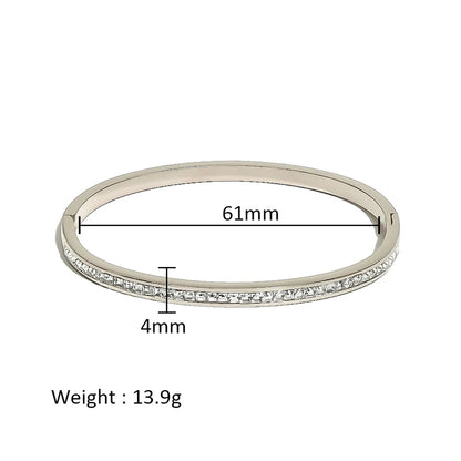 Simple Style Shiny Solid Color 316L Stainless Steel  18K Gold Plated Zircon Bangle In Bulk