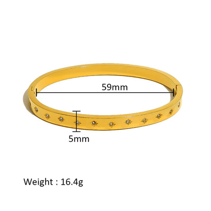 Simple Style Shiny Solid Color 316L Stainless Steel  18K Gold Plated Zircon Bangle In Bulk