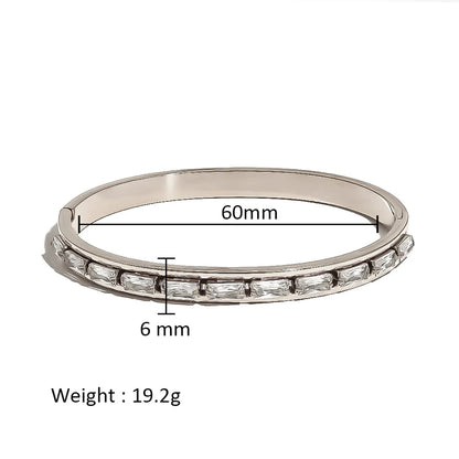 Simple Style Shiny Solid Color 316L Stainless Steel  18K Gold Plated Zircon Bangle In Bulk