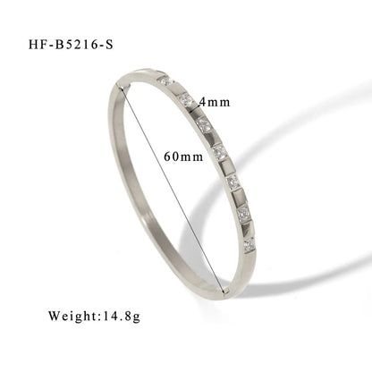 Simple Style Shiny Solid Color 316L Stainless Steel  18K Gold Plated Zircon Bangle In Bulk