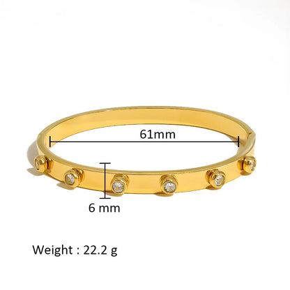 Simple Style Shiny Solid Color 316L Stainless Steel  18K Gold Plated Zircon Bangle In Bulk