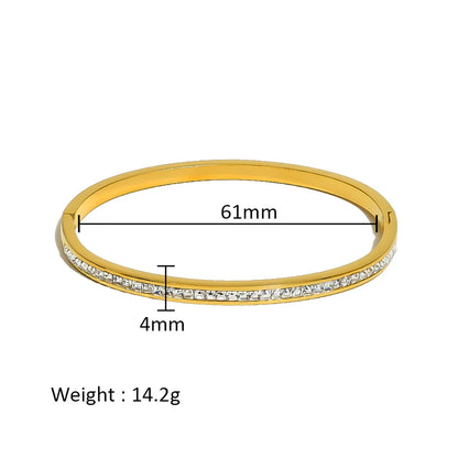 Simple Style Shiny Solid Color 316L Stainless Steel  18K Gold Plated Zircon Bangle In Bulk