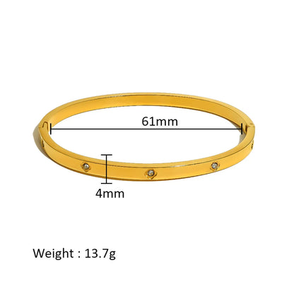 Simple Style Shiny Solid Color 316L Stainless Steel  18K Gold Plated Zircon Bangle In Bulk