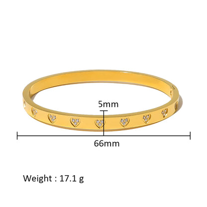 Simple Style Shiny Solid Color 316L Stainless Steel  18K Gold Plated Zircon Bangle In Bulk