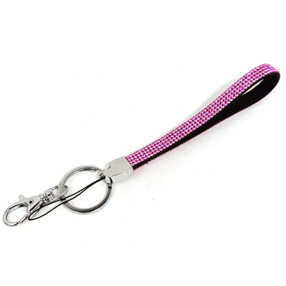 Simple Style Shiny Solid Color Polyester Metal Button High Elastic Cotton Inlay Rhinestones Mobile Phone Lanyard