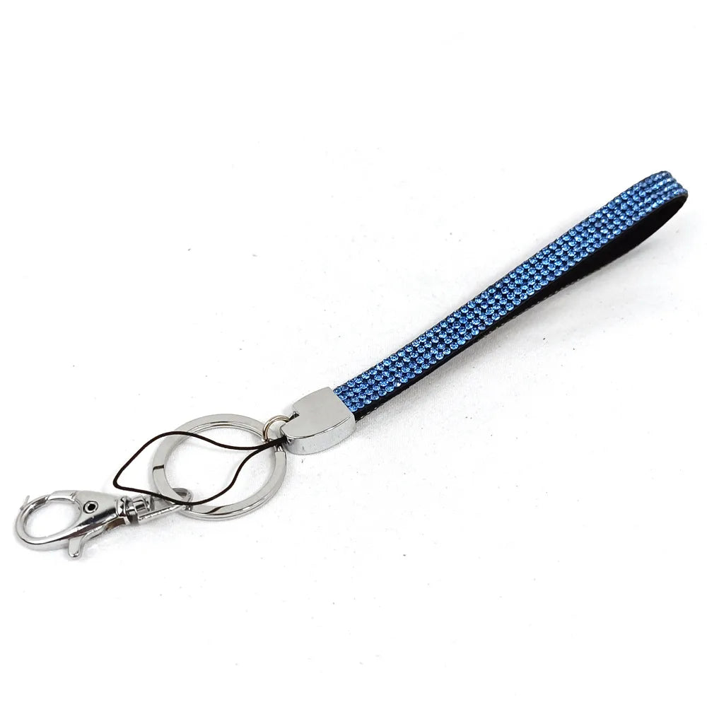 Simple Style Shiny Solid Color Polyester Metal Button High Elastic Cotton Inlay Rhinestones Mobile Phone Lanyard