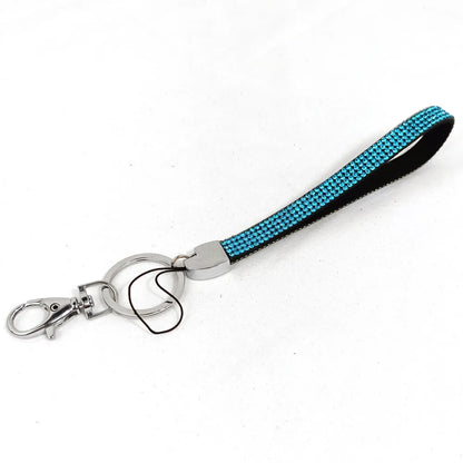 Simple Style Shiny Solid Color Polyester Metal Button High Elastic Cotton Inlay Rhinestones Mobile Phone Lanyard