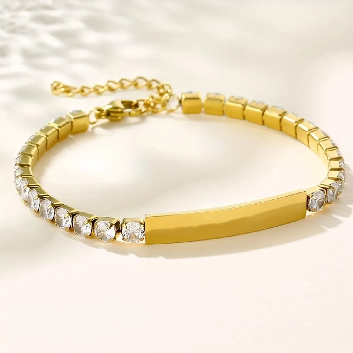 Simple Style Shiny Solid Color Rectangle Stainless Steel Plating Inlay Zircon 18k Gold Plated Bracelets