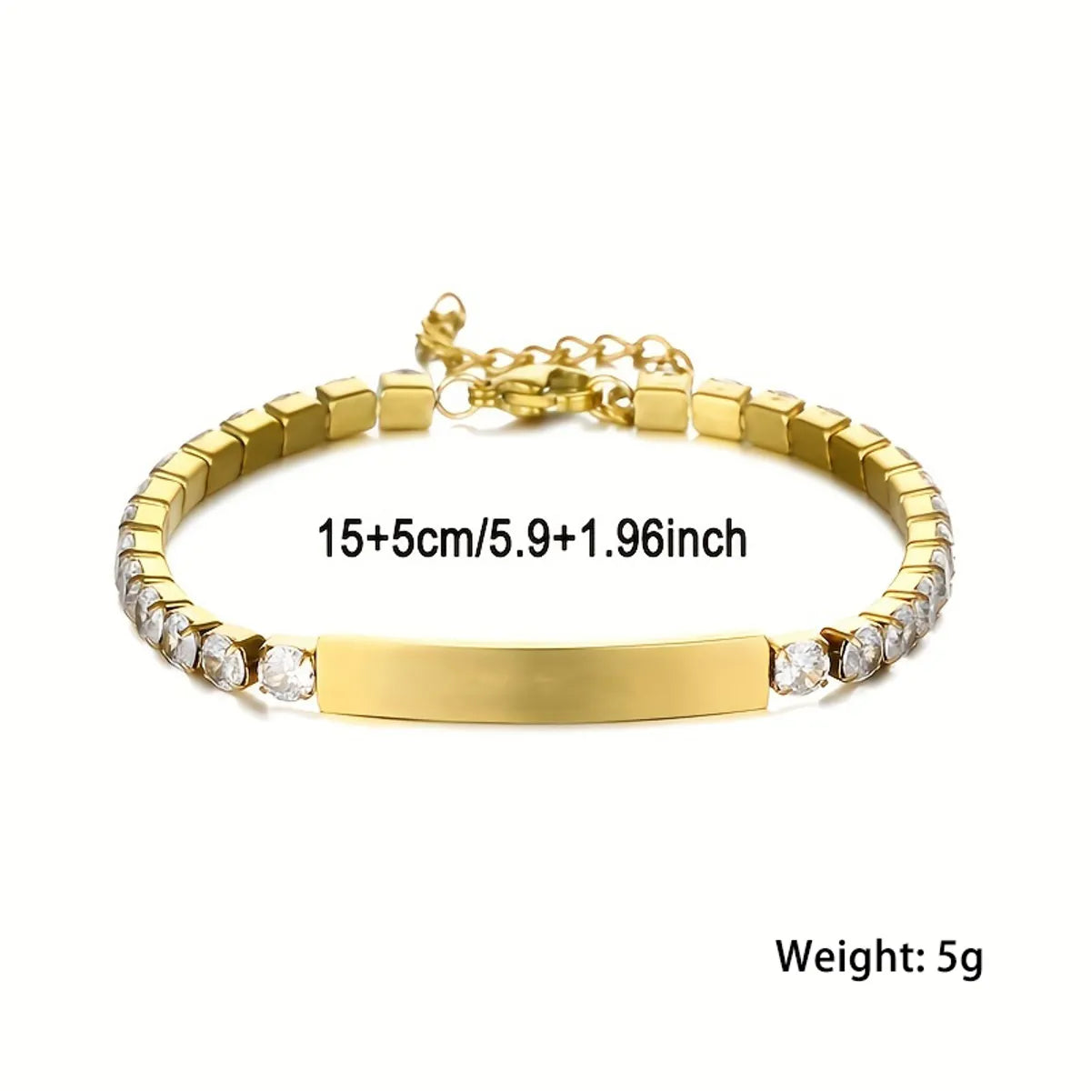 Simple Style Shiny Solid Color Rectangle Stainless Steel Plating Inlay Zircon 18k Gold Plated Bracelets