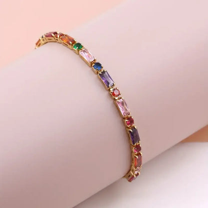 Simple Style Shiny Square Rectangle Copper 18k Gold Plated Zircon Bracelets In Bulk