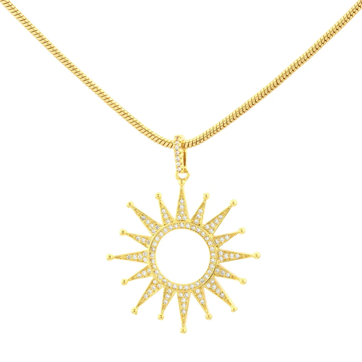 Simple Style Shiny Sun Copper 18k Gold Plated Zircon Pendant Necklace In Bulk