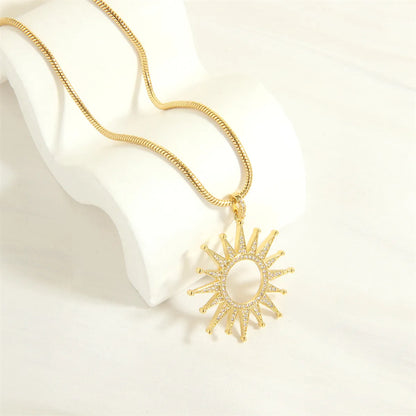 Simple Style Shiny Sun Copper 18k Gold Plated Zircon Pendant Necklace In Bulk