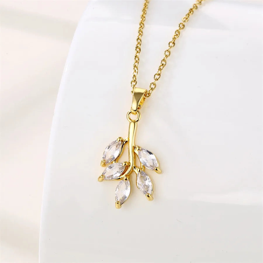 Simple Style Shiny Tree 201 Stainless Steel Brass Plating Inlay Zircon 18K Gold Plated Women'S Pendant Necklace