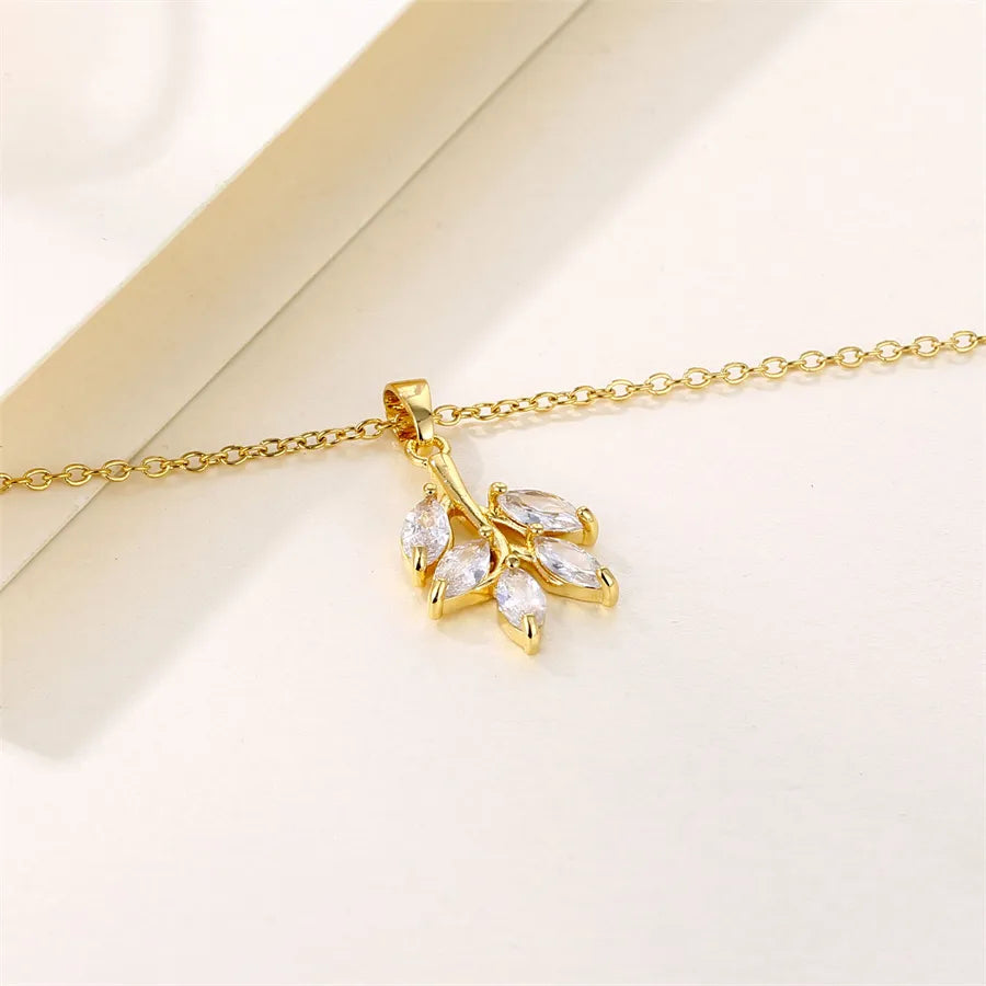 Simple Style Shiny Tree 201 Stainless Steel Brass Plating Inlay Zircon 18K Gold Plated Women'S Pendant Necklace