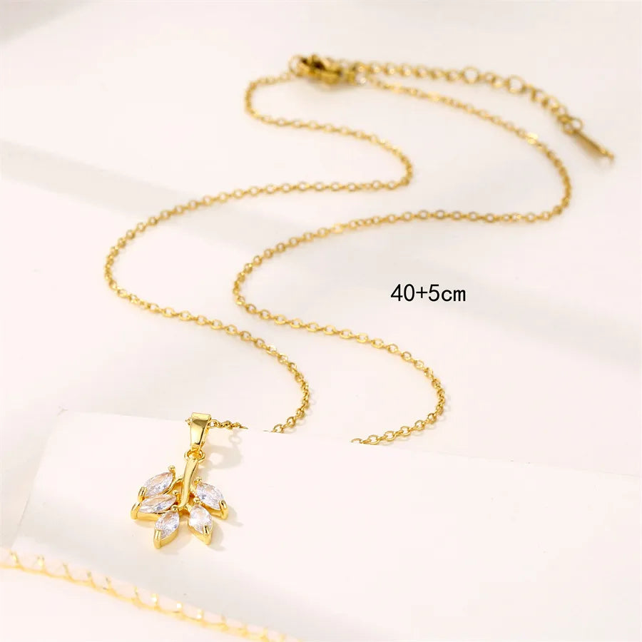 Simple Style Shiny Tree 201 Stainless Steel Brass Plating Inlay Zircon 18K Gold Plated Women'S Pendant Necklace