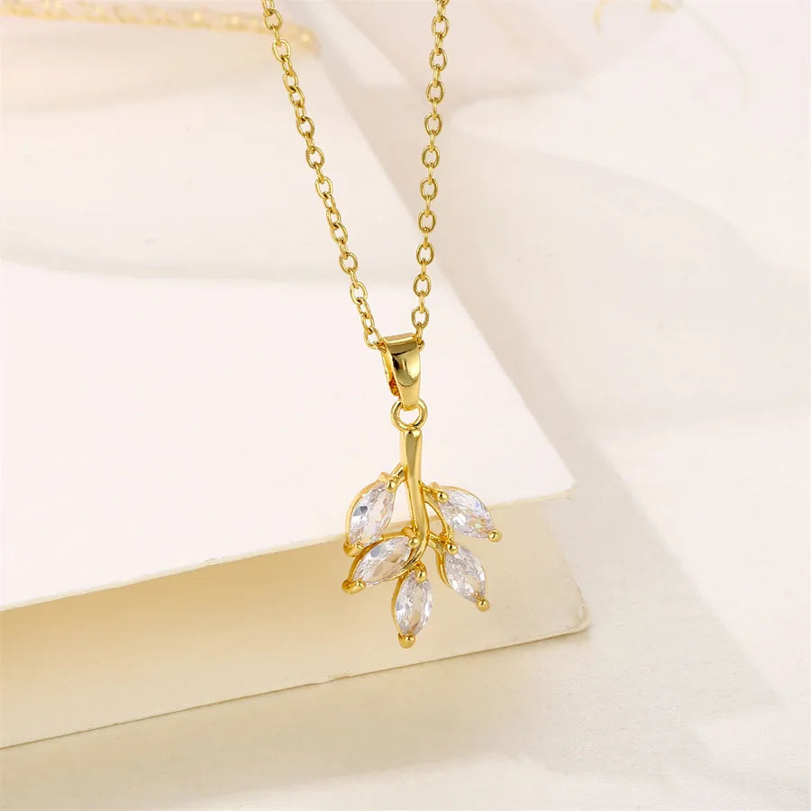 Simple Style Shiny Tree 201 Stainless Steel Brass Plating Inlay Zircon 18K Gold Plated Women'S Pendant Necklace