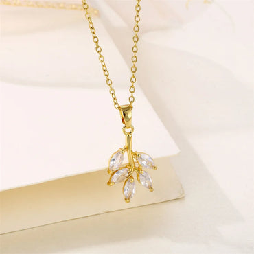 Simple Style Shiny Tree 201 Stainless Steel Brass Plating Inlay Zircon 18K Gold Plated Women'S Pendant Necklace