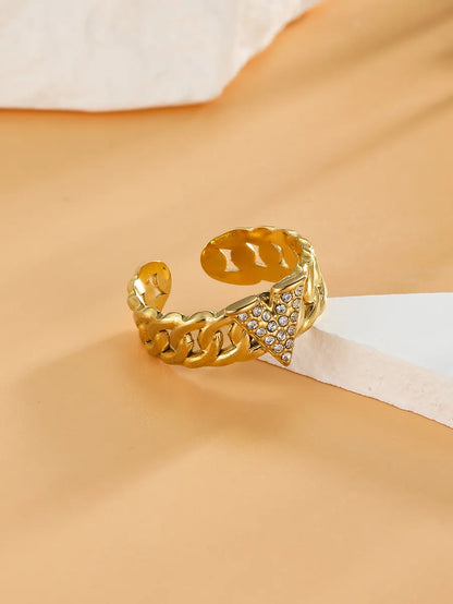 304 Stainless Steel 18K Gold Plated Simple Style Shiny Plating Inlay V Shape Zircon Open Rings