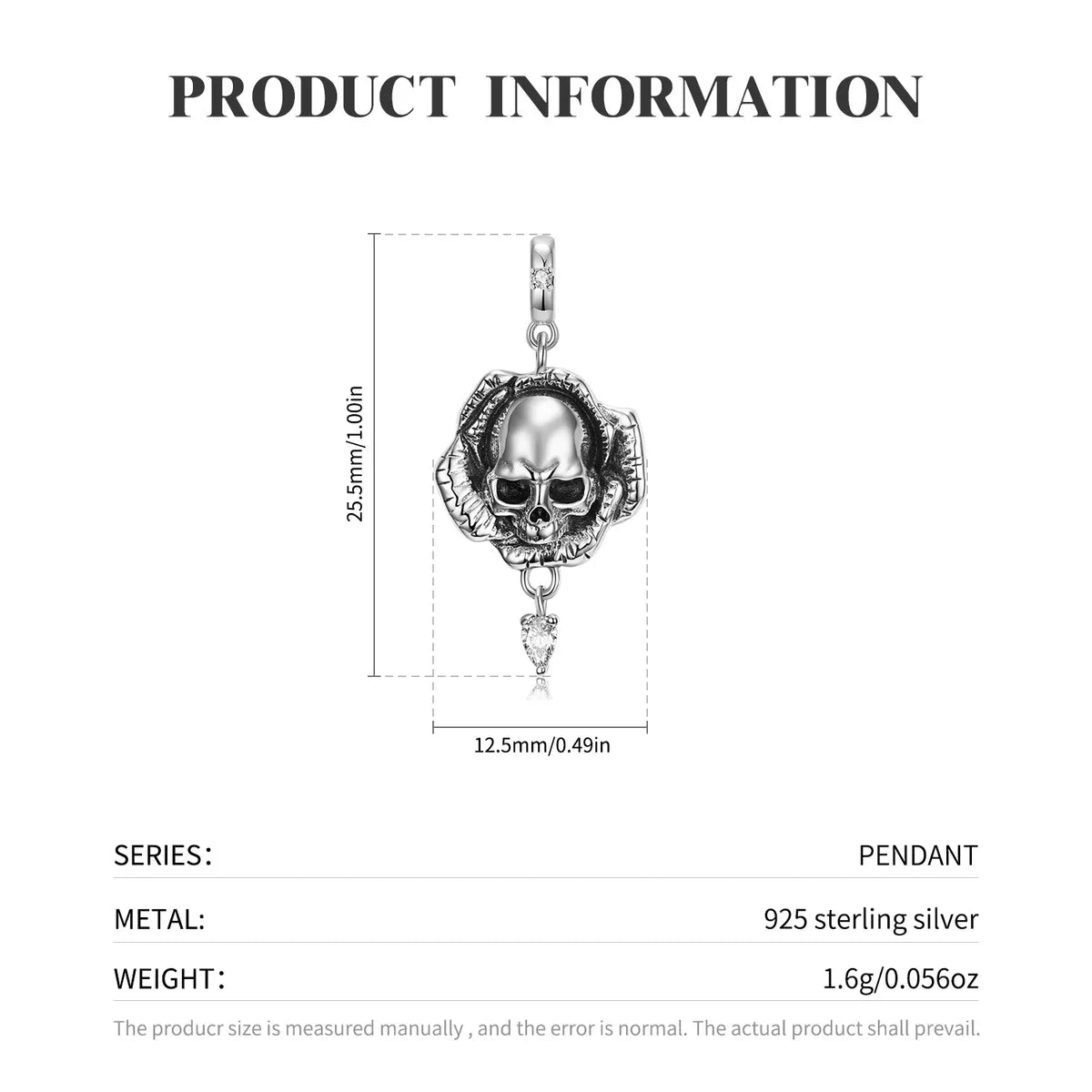 Simple Style Skull Sterling Silver Plating Pendant Necklace