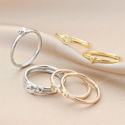 Wholesale Jewelry Simple Style Smile Face Titanium Steel 18K Gold Plated Polishing Rings