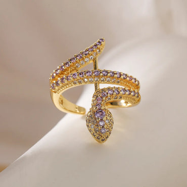 Simple Style Snake Copper Plating Inlay Zircon 18k Gold Plated Open Rings