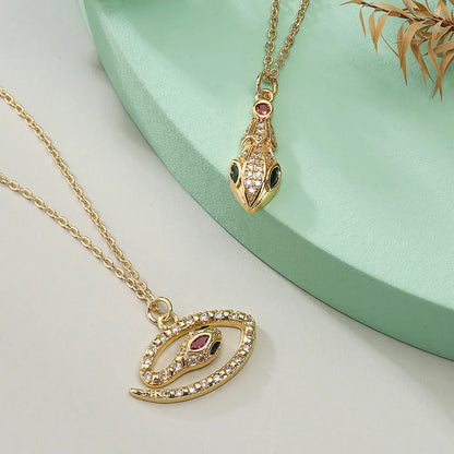 Simple Style Snake Copper Plating Inlay Zircon 18k Gold Plated Pendant Necklace