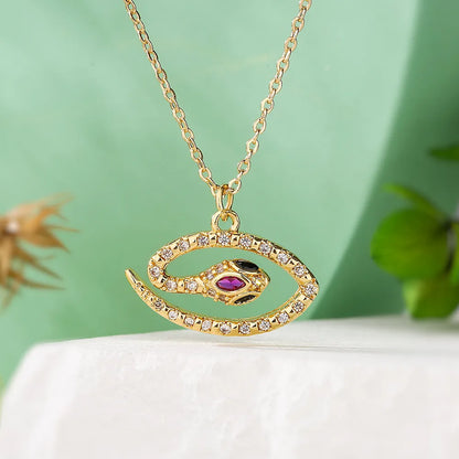 Simple Style Snake Copper Plating Inlay Zircon 18k Gold Plated Pendant Necklace