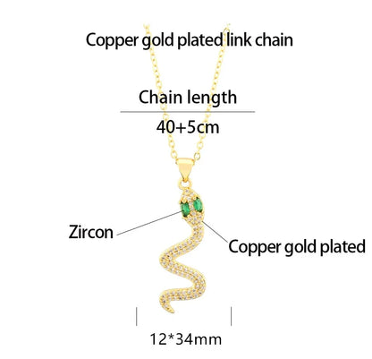 Simple Style Snake Copper Plating Inlay Zircon 18k Gold Plated Pendant Necklace