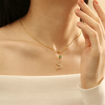 Simple Style Snake Copper Plating Inlay Zircon 18k Gold Plated Pendant Necklace