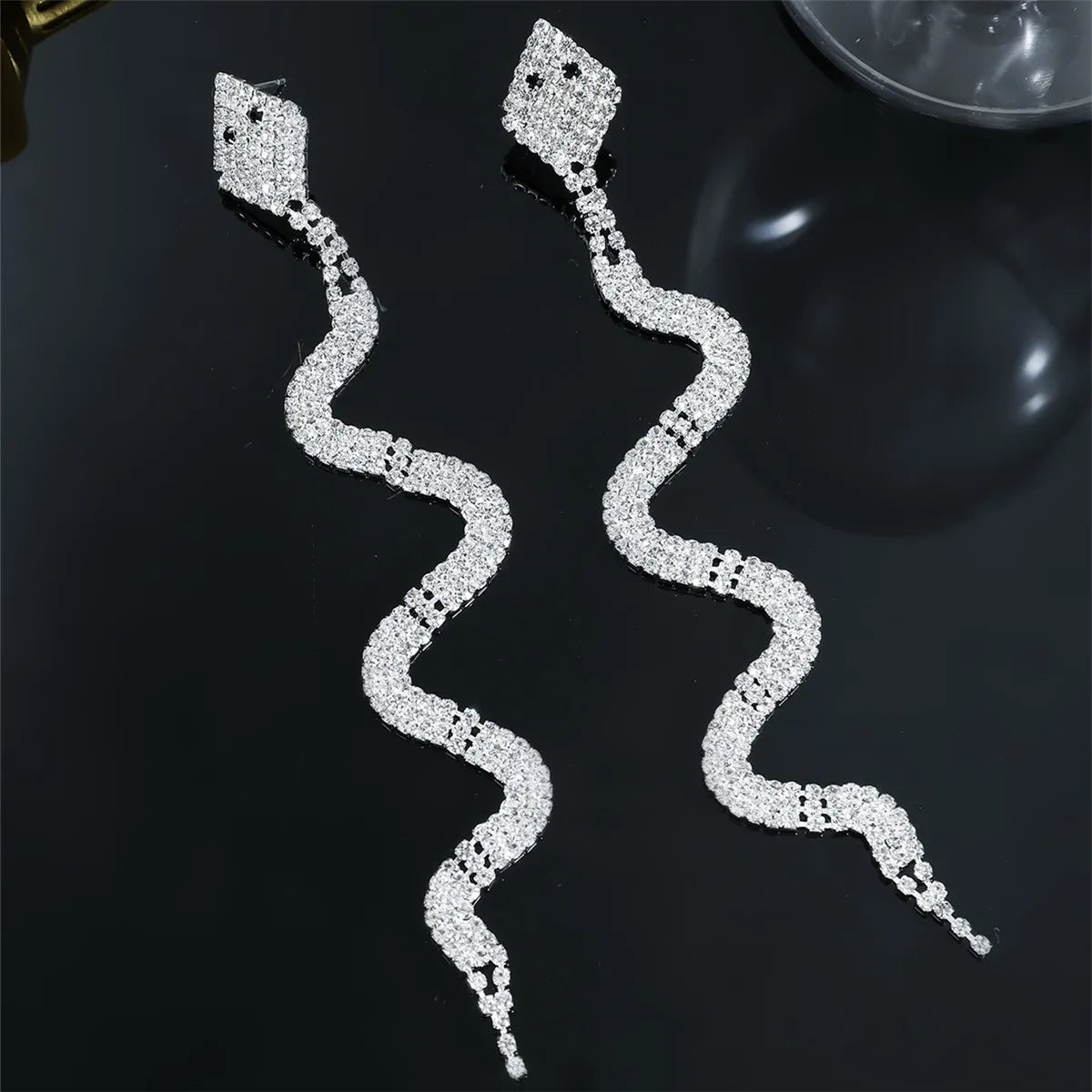 Simple Style Snake Rhinestone Plating Silver Plated Women's Drop Earrings