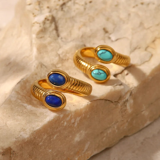 Wholesale Jewelry Simple Style Snake 316 Stainless Steel  Turquoise Gold Plated Open Ring