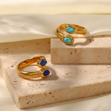 Wholesale Jewelry Simple Style Snake 316 Stainless Steel  Turquoise Gold Plated Open Ring