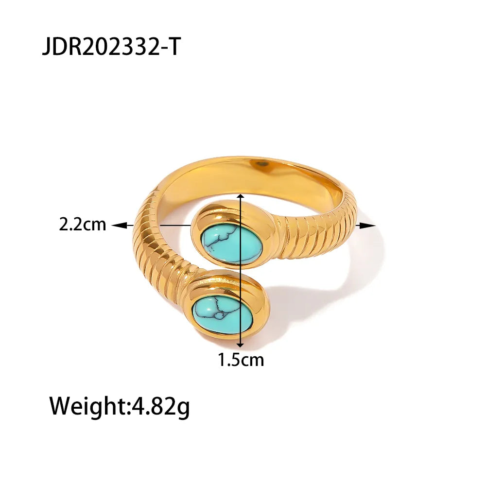 Wholesale Jewelry Simple Style Snake 316 Stainless Steel  Turquoise Gold Plated Open Ring