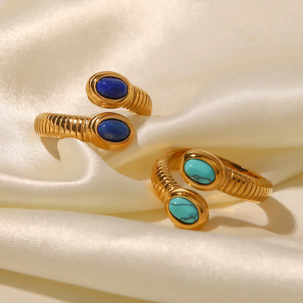 Wholesale Jewelry Simple Style Snake 316 Stainless Steel  Turquoise Gold Plated Open Ring