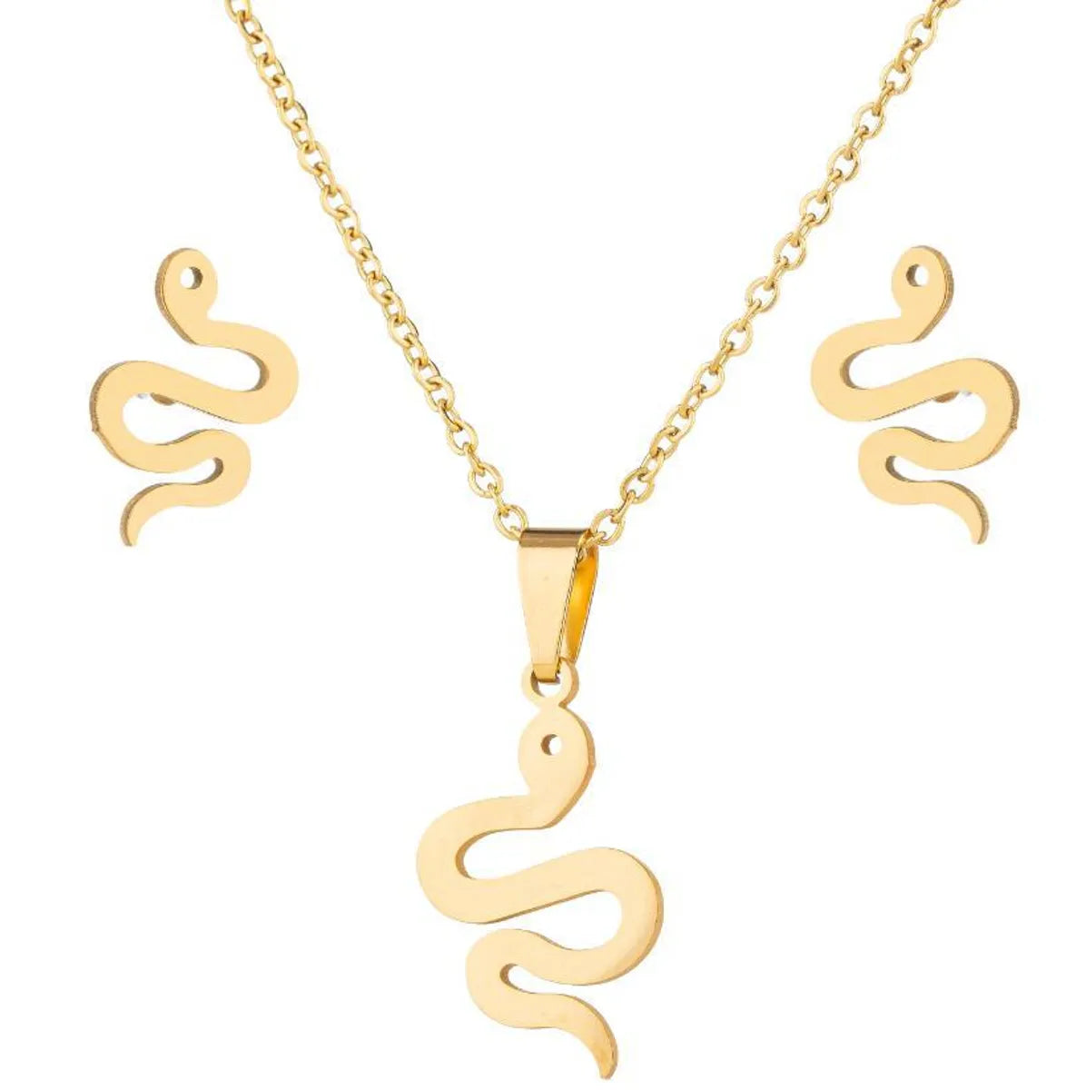 Wholesale Jewelry Simple Style Snake 201 Stainless Steel 18K Gold Plated Plating Earrings Necklace